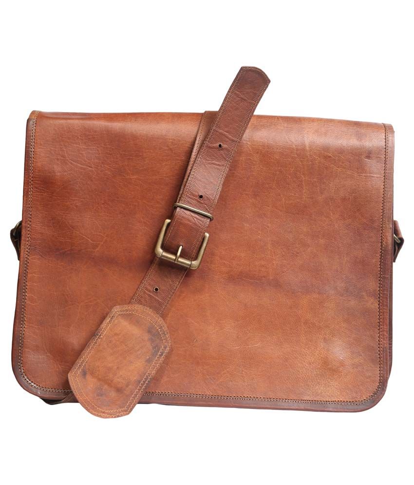 brown leather messenger