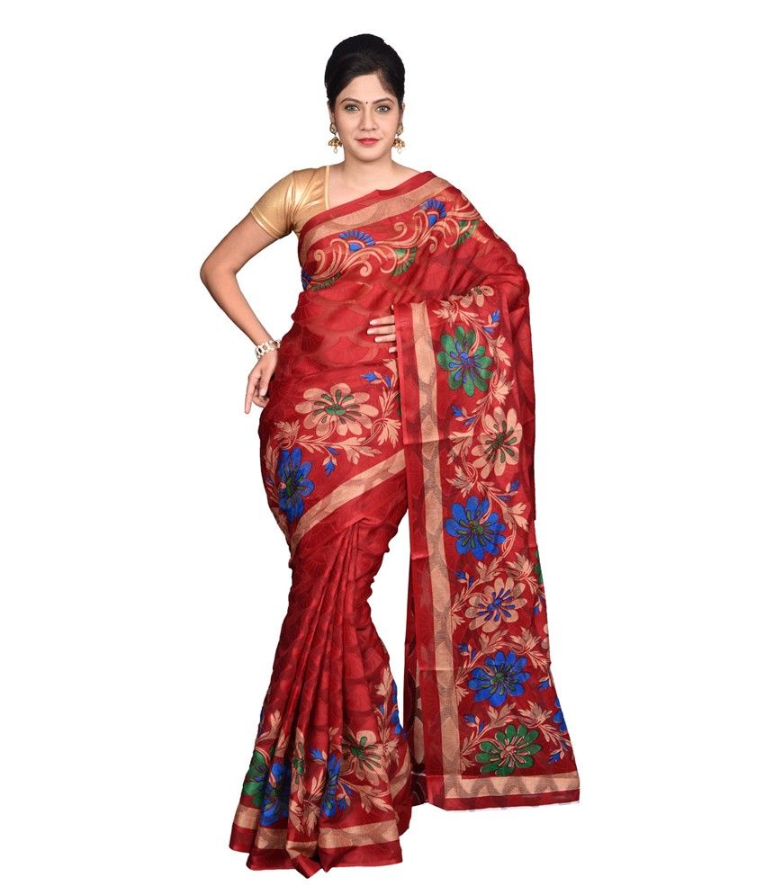 white and red cotton saree online