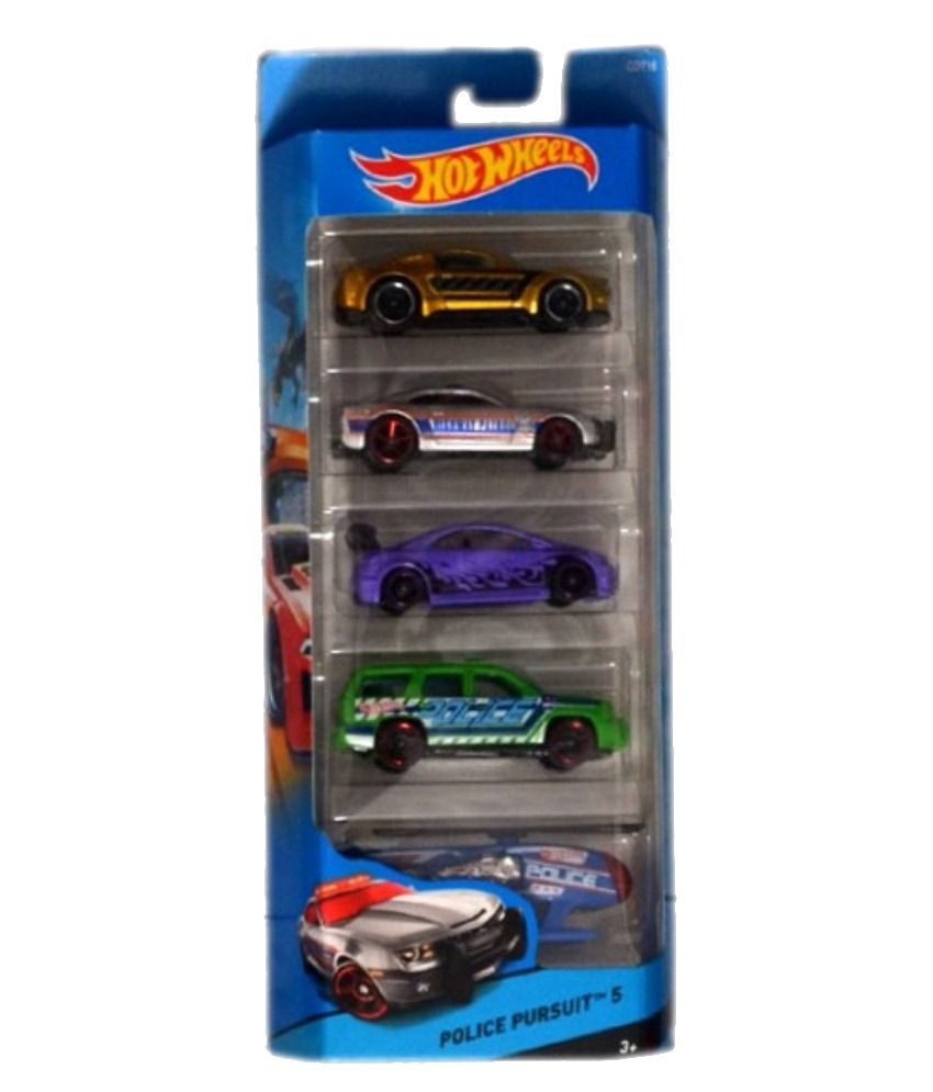 Hot Wheels Multicolour Die Cast Metal Police Pursiut Car Pack Of 5 ...