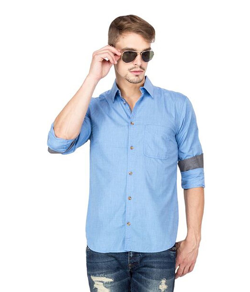 Slub Blue Cotton Slim Fit Solid Casual Men's Shirt - Buy Slub Blue ...