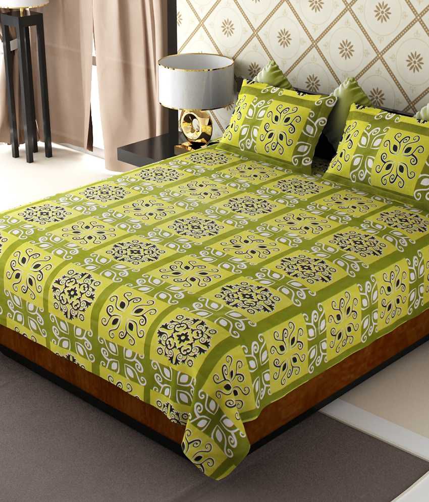     			Home Candy Green Contemporary Cotton Double Bedsheet with 2 pillow cover