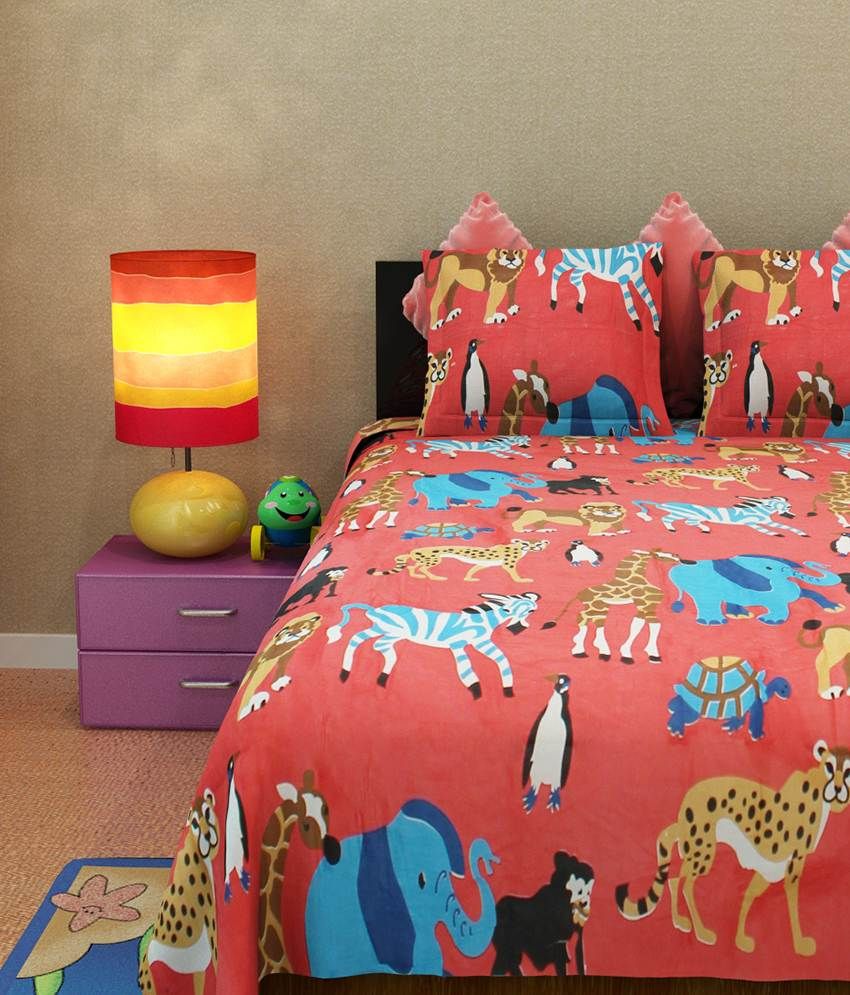 Home Candy Multicolour Baby themes Cotton Double Bedsheet with 2 pillow