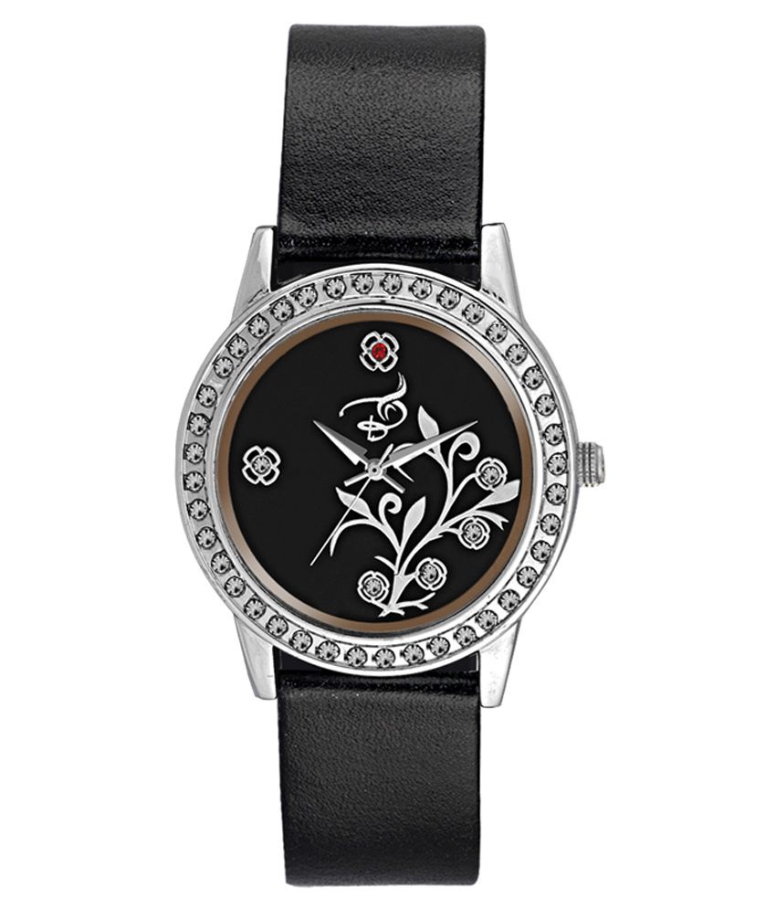 Britex Black Dial Analog Leather Watch