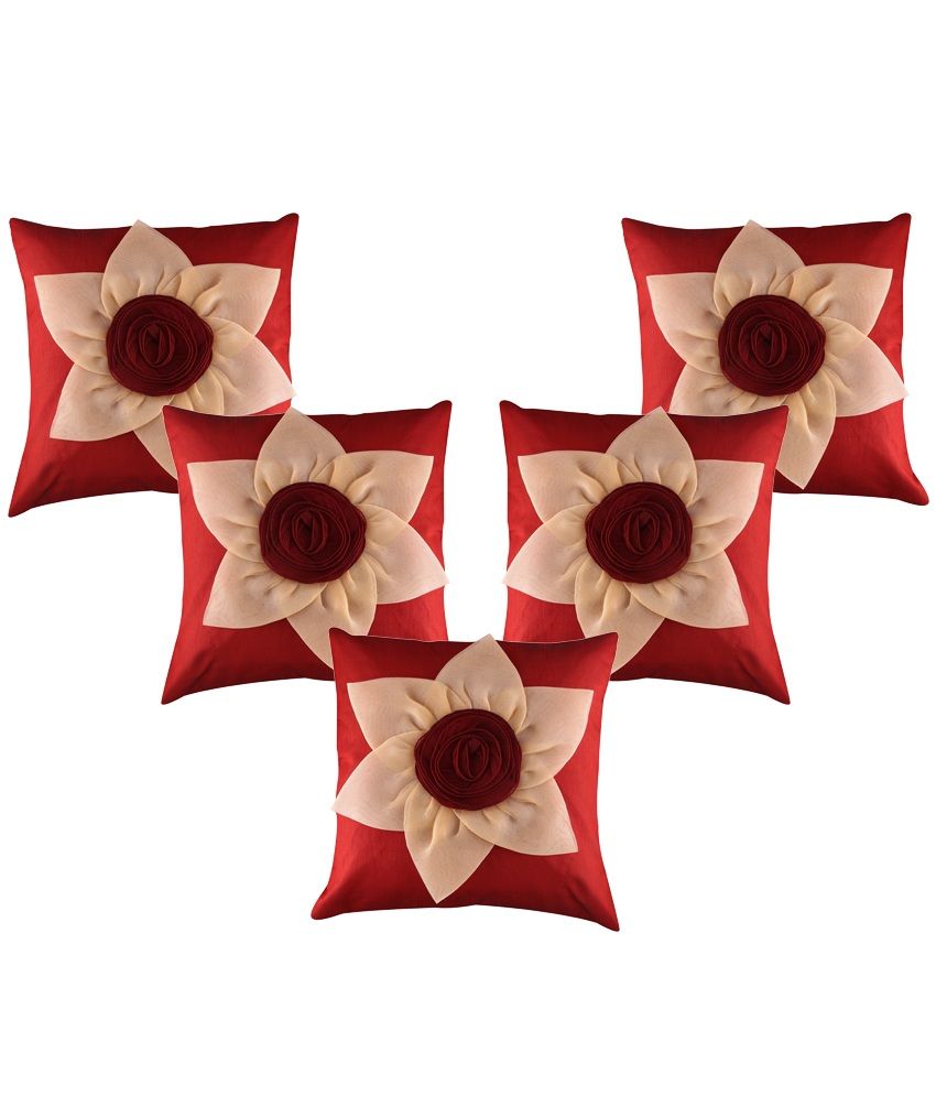 ERetailer's Stylish Red & Golden Flower Design Cushion Cover ( Set of