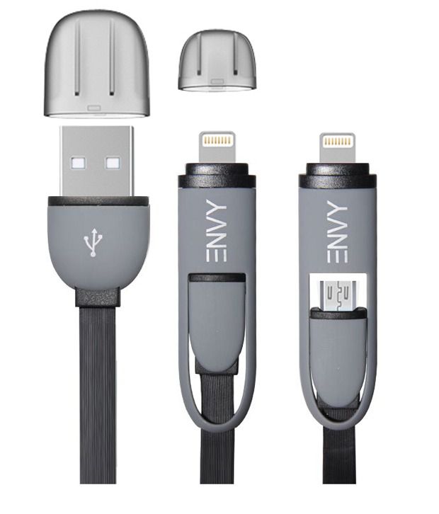     			"ENVY "Dual Interface 2 in 1 Data Transmit USB and Lightning Cable  (All iPhones (5,6,7,8 & X Series) , iPad & iPod, Sync and Charge Cable)