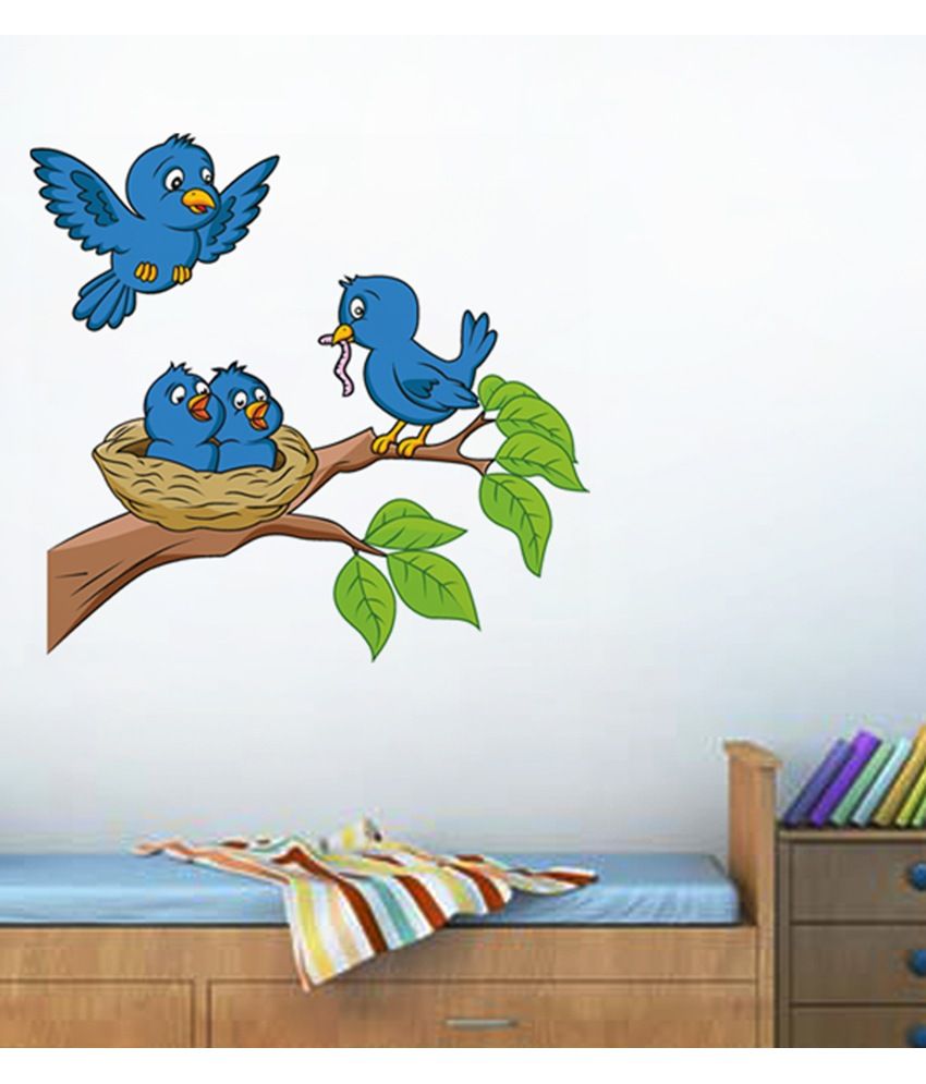     			HOMETALES Adorable Birds Feeding Baby Sticker ( 70 cm x 90 cm)