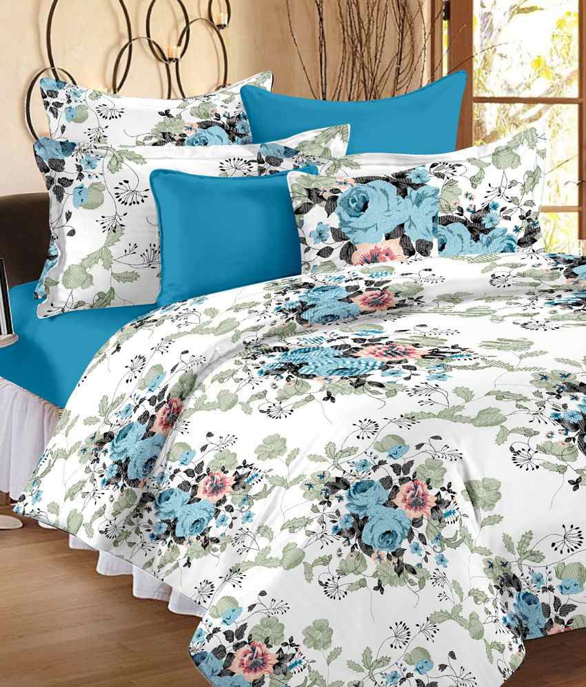     			Ahmedabad Cotton White Cotton Printed Double Bedsheet with 2 Pillow Cover