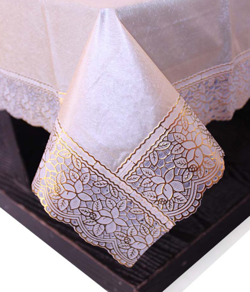     			E-Retailer's Stylish golden Strech Print With Golden Lace Center Table Cover