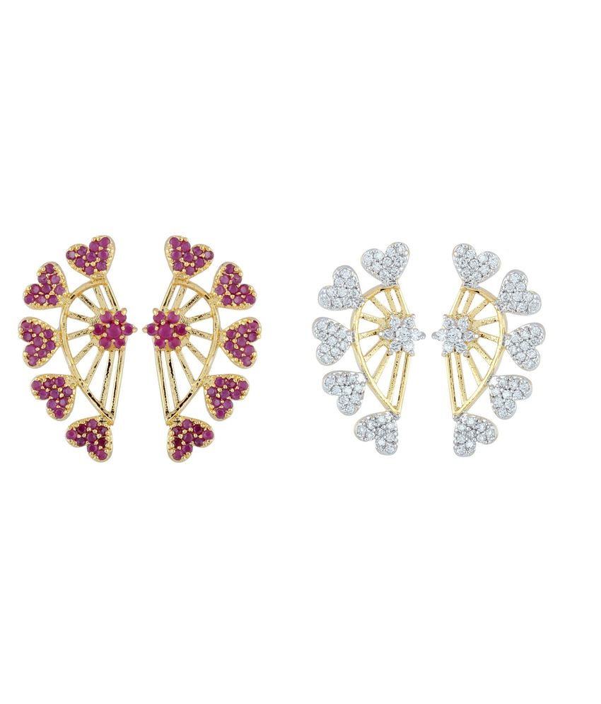 Parijaat Multicolour Style Diva American Diamond Ear Cuffs Pack Of 2