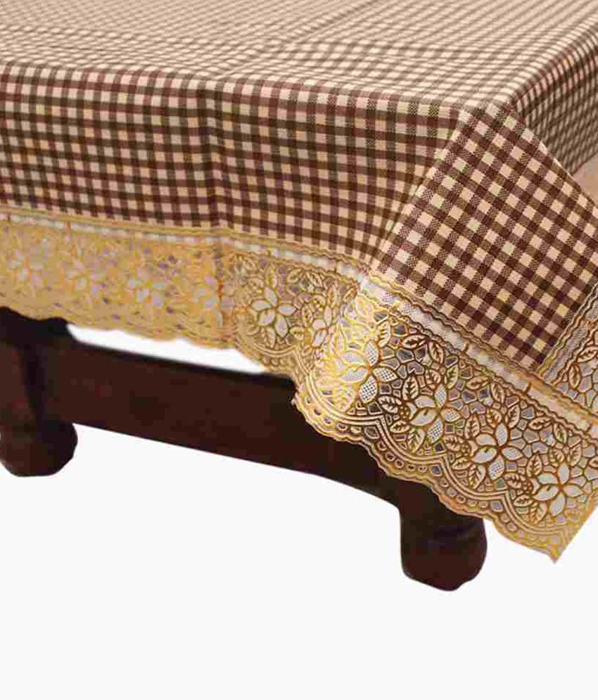     			E-Retailer'S Stylish Brown Small Check With Golden Lace Center Table Cover