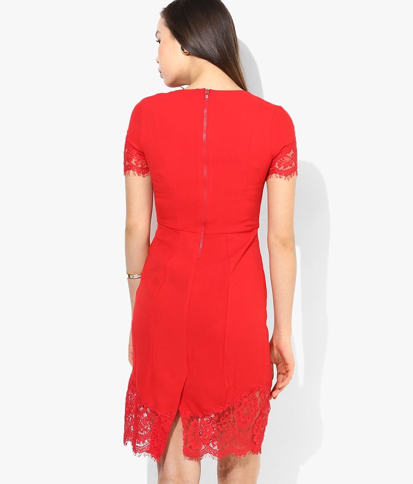 ONLY Red Round Neck Dress - Buy ONLY Red Round Neck Dress Online at ...