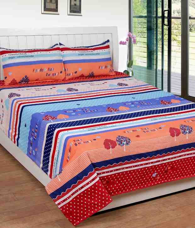 House Decor's Bajaj Brown Floral Cotton Double Bed Sheet With 2 Pillow