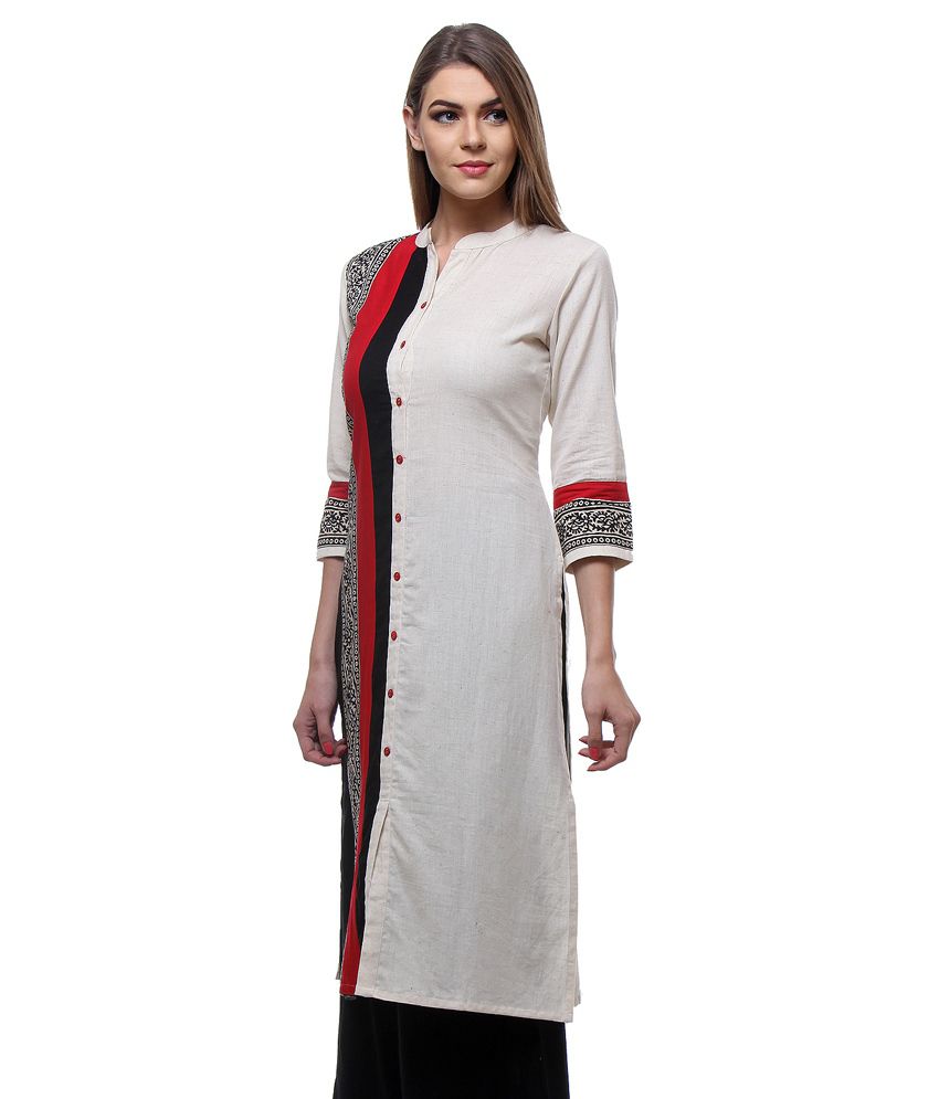 We-Desi Front Open Style With Buttons Kurta With Solid And Printed Side ...
