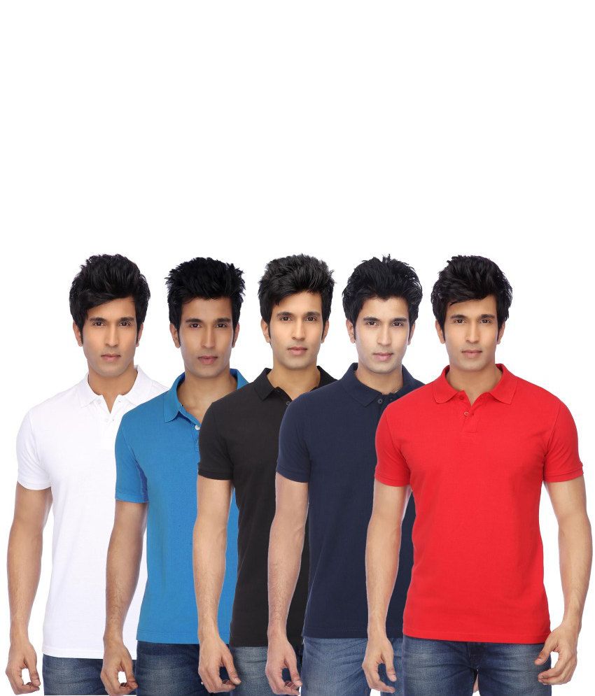     			Concepts Multicolor Cotton Blend Polo T Shirts (Pack of 5)