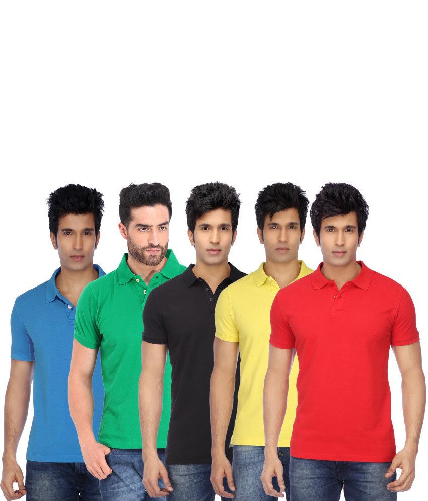     			Concepts Multicolor Cotton Blend Polo T Shirts (Pack of 5)