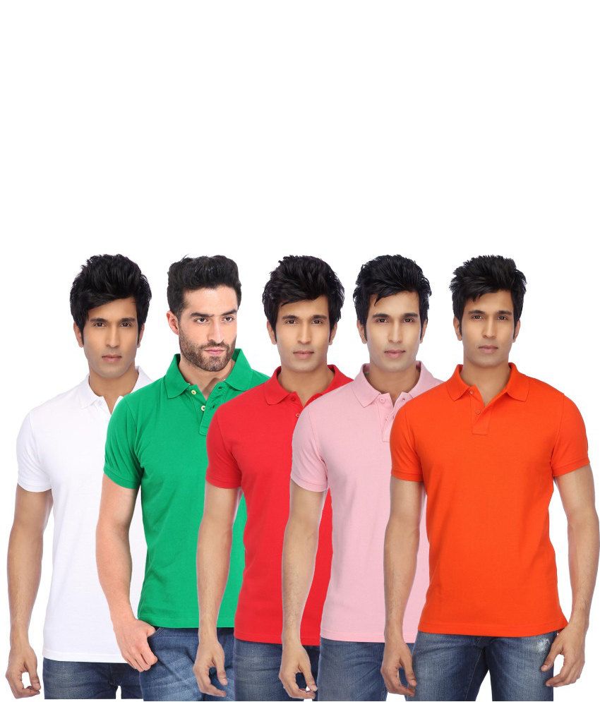     			Concepts Multicolor Cotton Blend Polo T Shirts (Pack of 5)