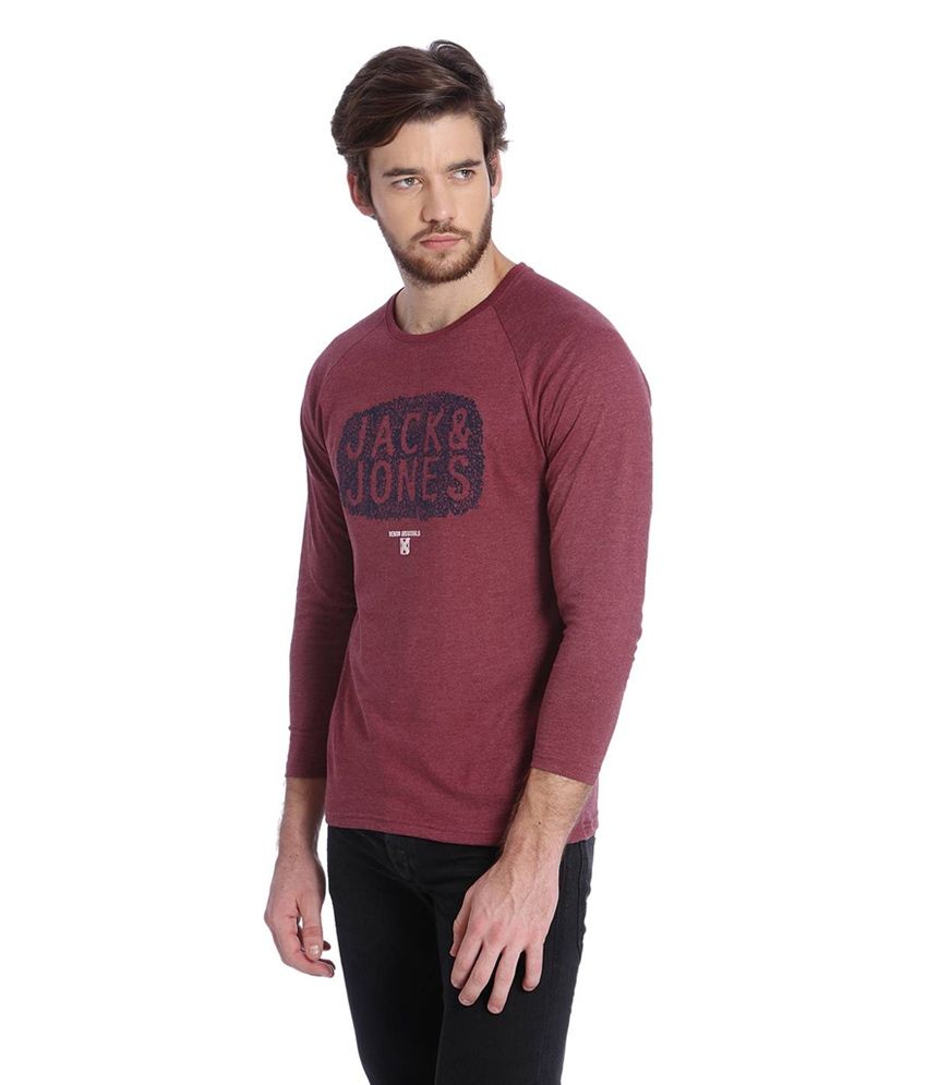 Jack \u0026 Jones Maroon Cotton Full Sleeves 