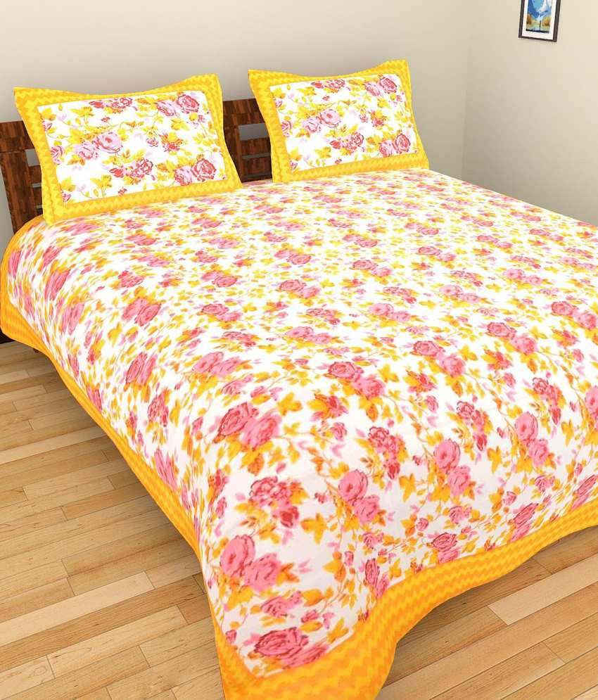 Uniqchoice 100 Cotton Jaipuri King Size Double Bed Sheet With 2 Pillow 