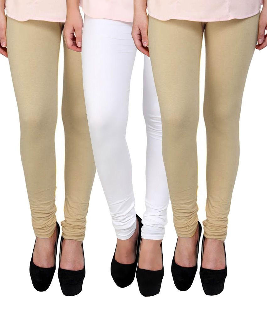 Dhruvi Creation BeigeWhiteBeige Cotton Legging Pack Of 3 Price in