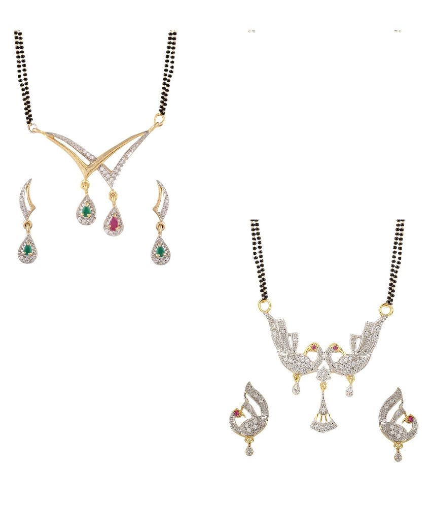    			YouBella American Diamond Mangalsutra & Earrings - Set of 2