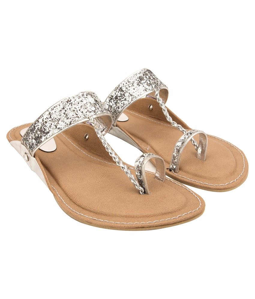 Royal Collection Silver Kolhapuri Flat Slip-ons Price in India- Buy Royal Collection Silver 