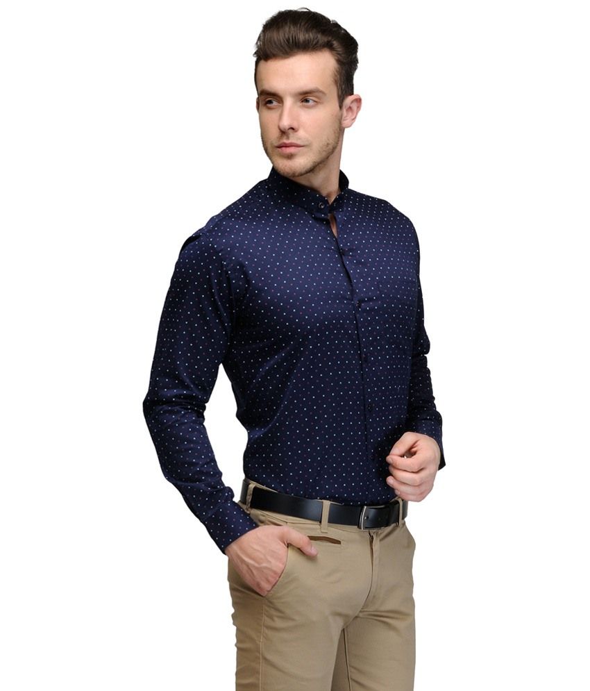 Hancock Navy Blue \u0026 White Printed Party 