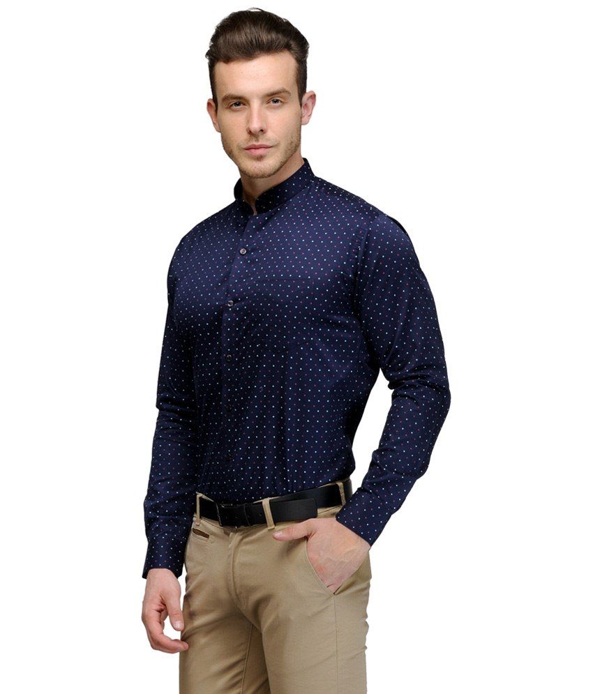 Hancock Navy Blue \u0026 White Printed Party 