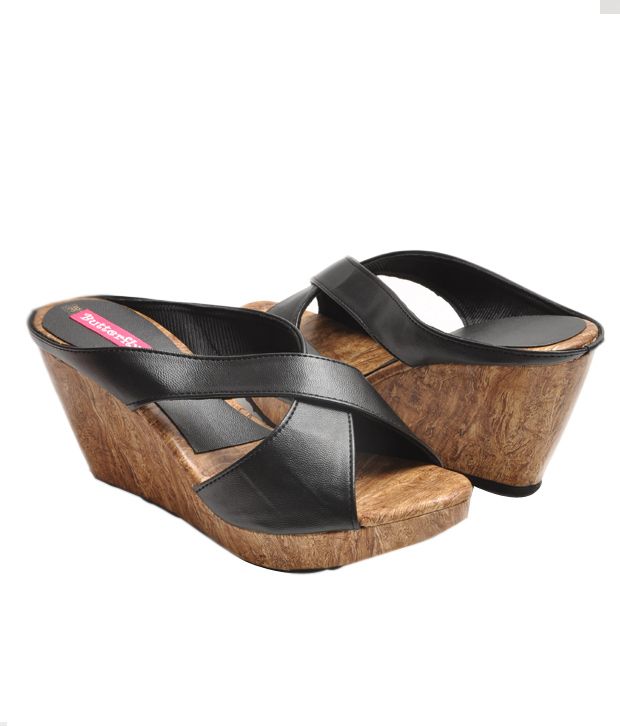 Butterfly Trendy Black Slip-on Wedge Heels Price in India- Buy Butterfly Trendy Black Slip-on 