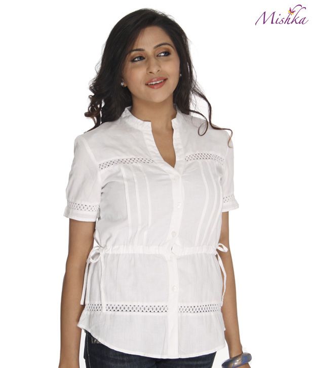 white cotton short sleeve blouse