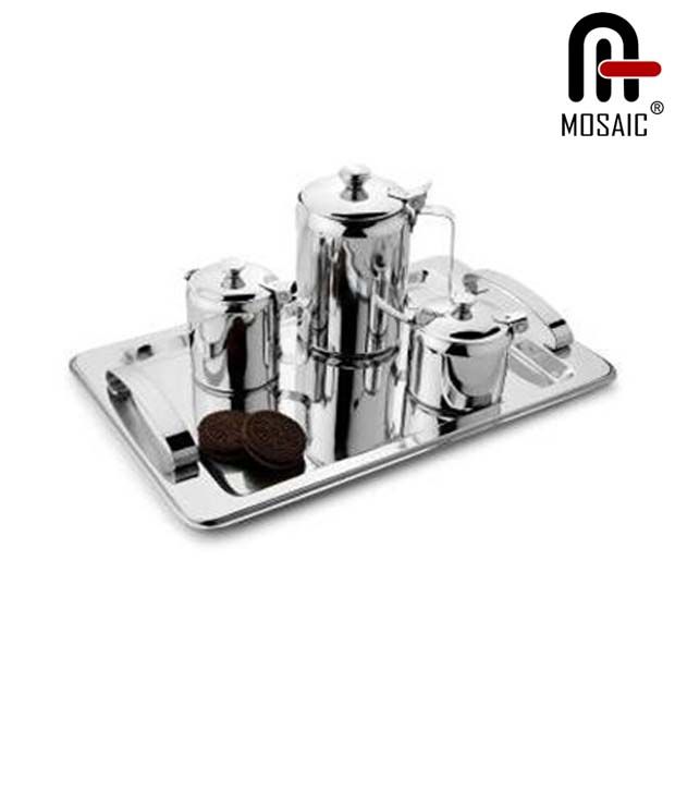 Mosaic Stainless Steel Tea Set With Tray Buy Online at Best Price in