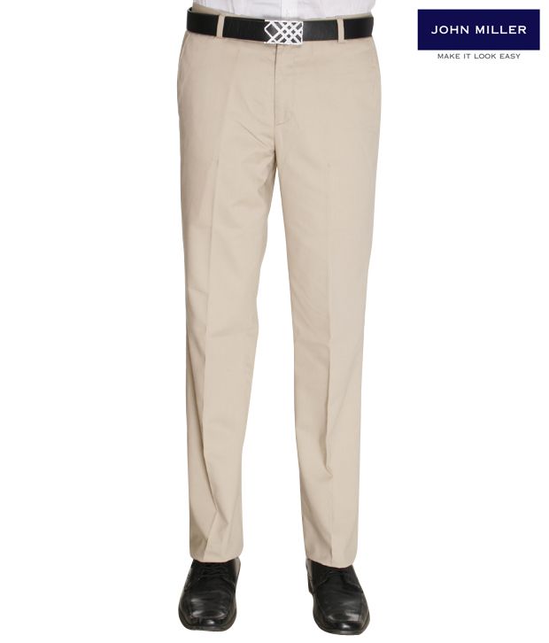 John Miller Beige Formal Trousers - Buy 