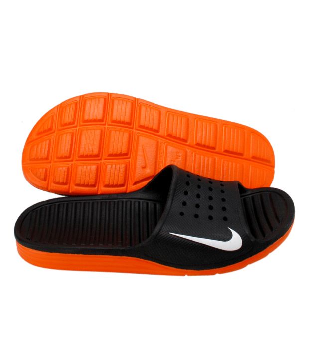 nike slippers black and orange