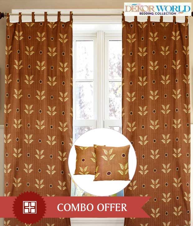 Dekor World Elegant Curtain & Cushion Covers Combo Set Of 4 Brown Buy Dekor World Elegant