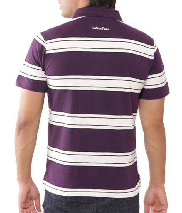 purple and white striped polo
