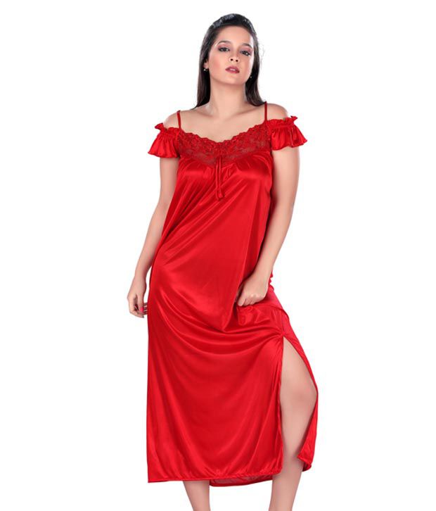 Buy Lucy Secret Red Satin Nighty & Night Gowns Pack of 2 Online at Best ...