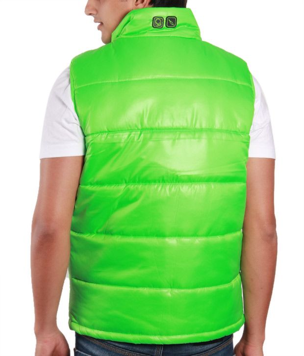 C Vox Neon Green Sleeveless Jacket with Builtin Stereo Earphone