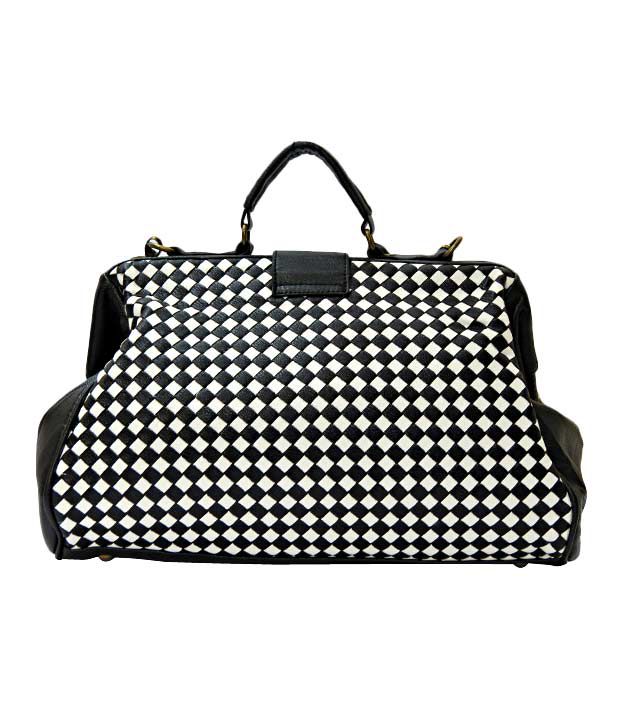 A-Progeny Black & White Checkered Pattern Handbag With Free Rose Ring ...
