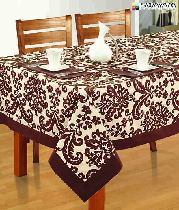     			Swayam Choco Floral Print Table Cover For 6 Seater
