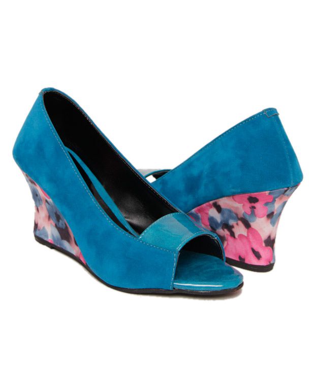 Butterfly Turquoise Blue Floral Wedge Heel Pumps Price in India- Buy ...