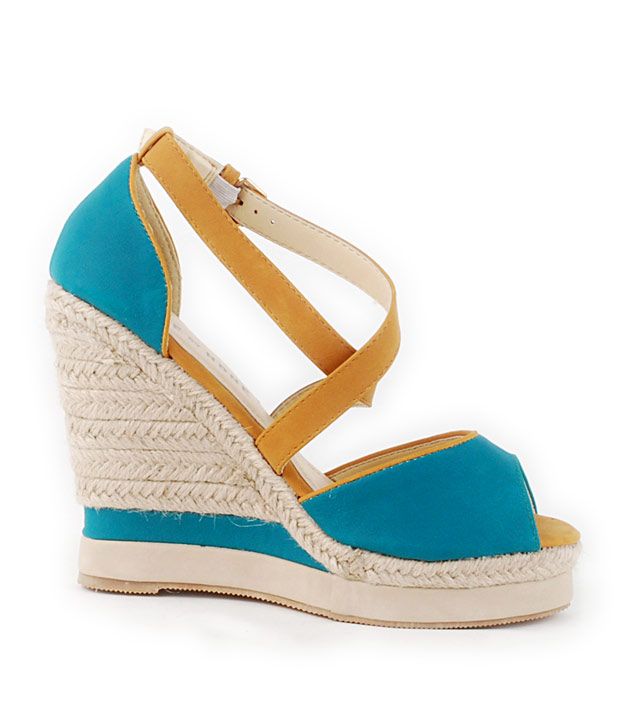 Done By None Blue & Light Brown Wedge Heel Sandals Price in India- Buy Done By None Blue & Light 