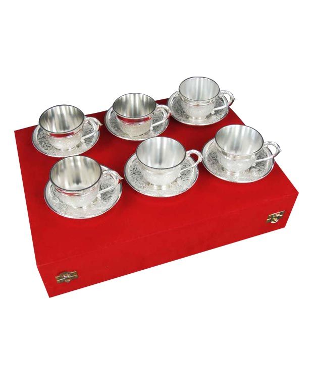 Home Sparkle Silver Plated Set Of 6 Brass Tea Set Buy Online at Best