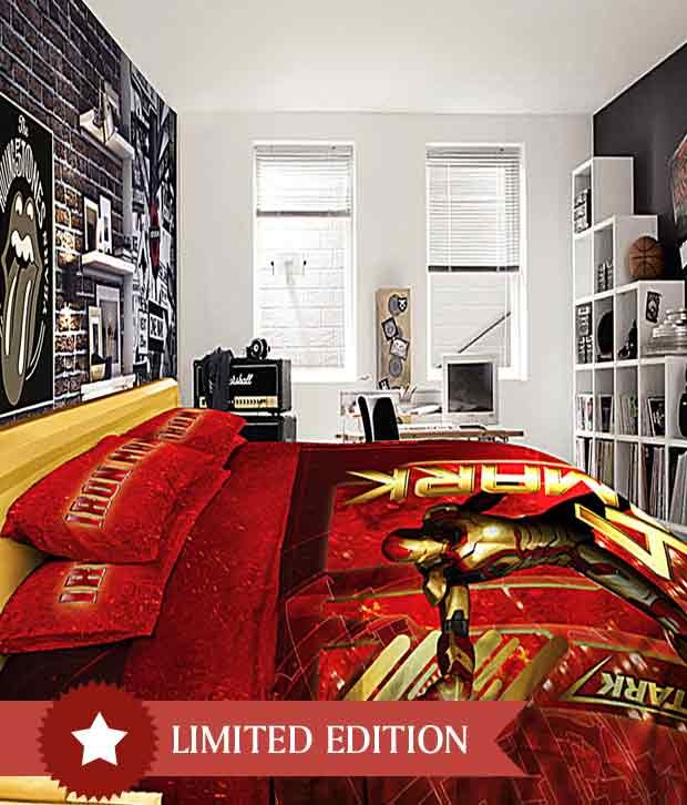 Stoa Paris Iron Man Single Bed Sheet 1 Pillow Cover Red