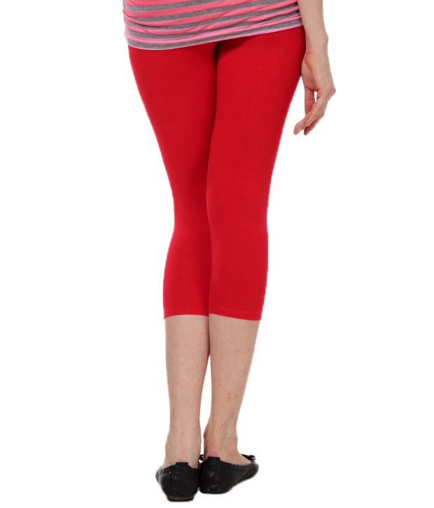 Femmora Enchanting Red Cotton Spandex 3/4th Leggings Price in India - Buy Femmora Enchanting Red 