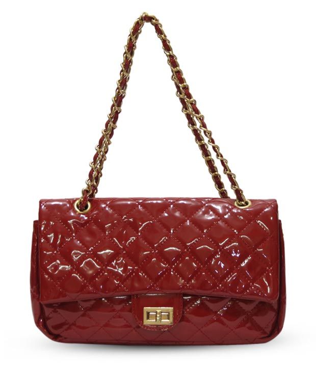 red glossy handbag