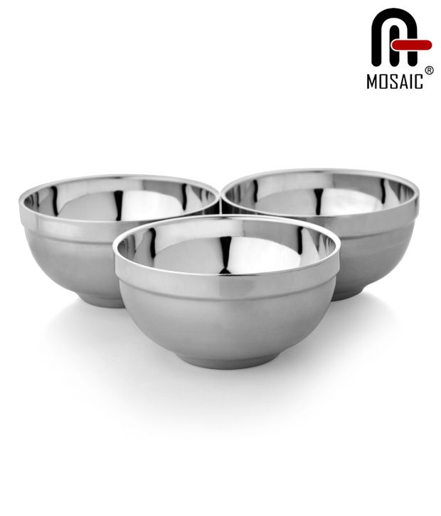     			Mosaic Stainless Steel 3Pcs Snack Bowl Set