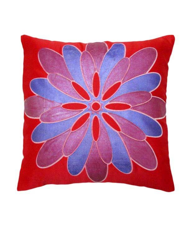 Jeel Red Floral Cushion Cover (16x16 inches) Buy Online at Best Price