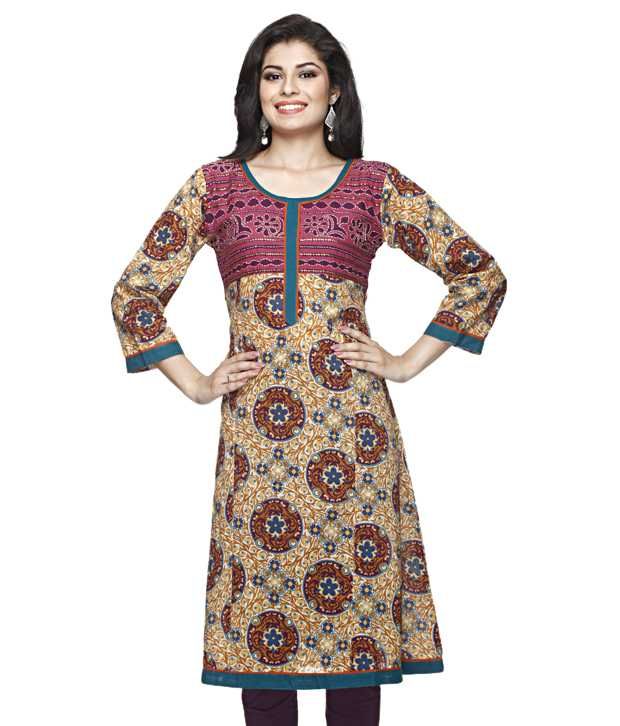 Sabhyata Beige Cotton Long Kurti Price in India - Buy Sabhyata Beige ...