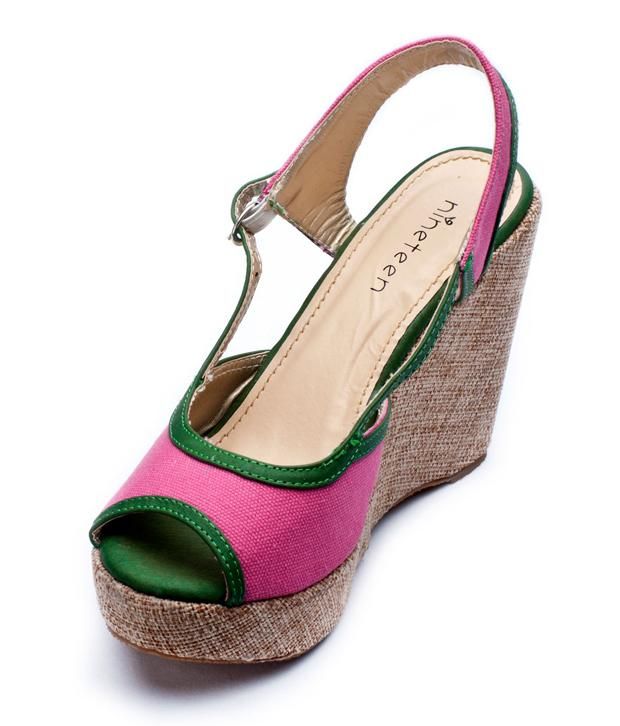 Nineteen Pink Wedge Heel Sandals Price in India- Buy Nineteen Pink ...