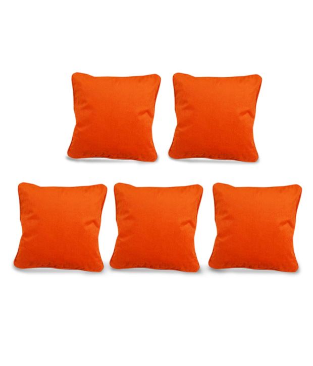 meSleep Bright Orange Set Of 5 Cushion Covers (12x12 inches) Buy