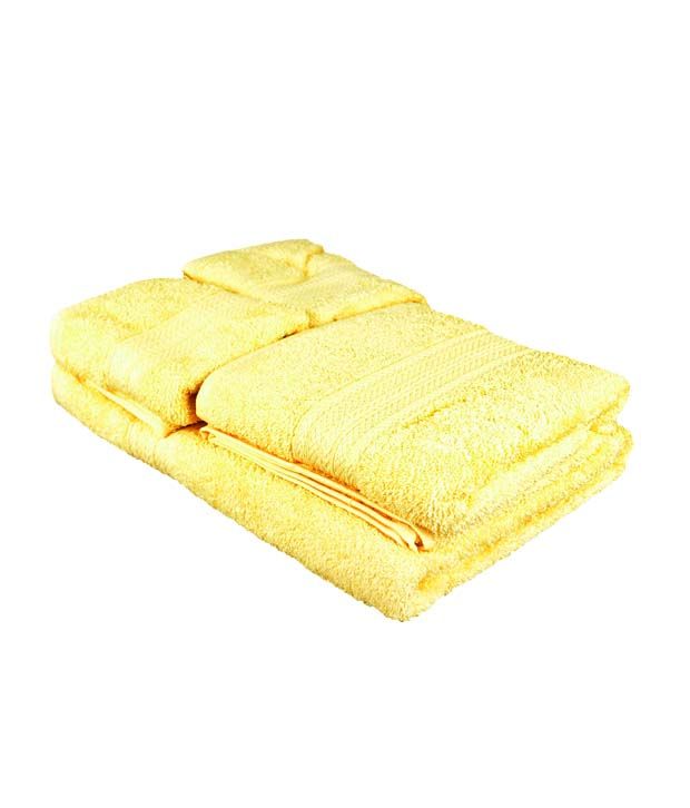 Bombay Dyeing Set of 4 Cotton Towels Yellow Buy Bombay Dyeing Set